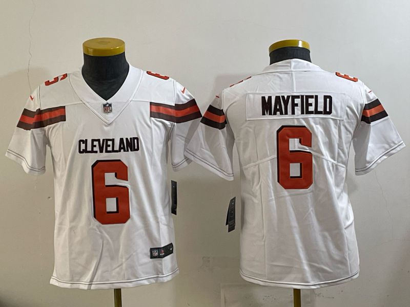 Youth 2025 Nike Cleveland Browns #6 Mayfiels white Retro Limited NFL Jersey style 01->youth nfl jersey->Youth Jersey